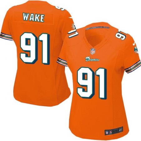 [Limited] WAKE Miami #91 Womens Football Jersey - Cameron Wake Womens Football Jersey (Orange)_Free Shipping