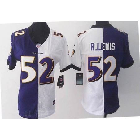 [Split] LEWIS Baltimore #52 Womens Football Jersey - Ray Lewis Womens Football Jersey (Purple-White)_Free Shipping