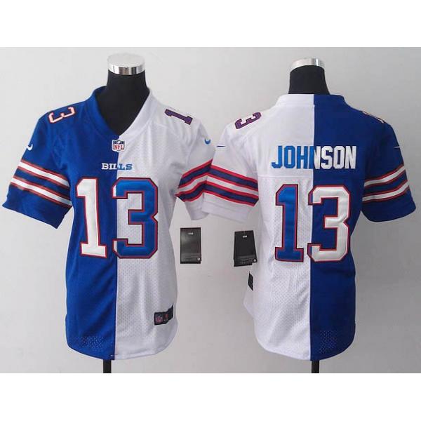 [Split] JOHNSON Buffalo #13 Womens Football Jersey - Steve Johnson Womens Football Jersey (Blue-White)_Free Shipping