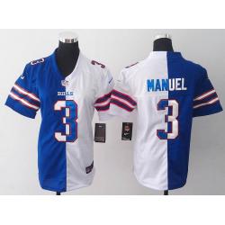 [Split] MANUEL Buffalo #3 Womens Football Jersey - E.J. Manuel Womens Football Jersey (Blue-White)_Free Shipping