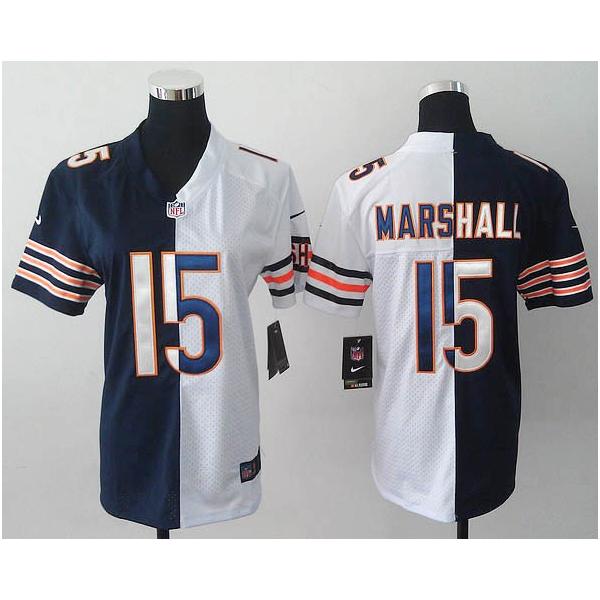 [Split] MARSHALL Chicago #15 Womens Football Jersey - Brandon Marshall Womens Football Jersey (Navy Blue-White)_Free Shipping