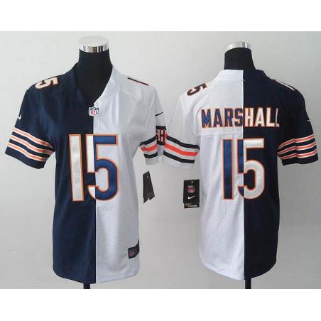 [Split] MARSHALL Chicago #15 Womens Football Jersey - Brandon Marshall Womens Football Jersey (Navy Blue-White)_Free Shipping