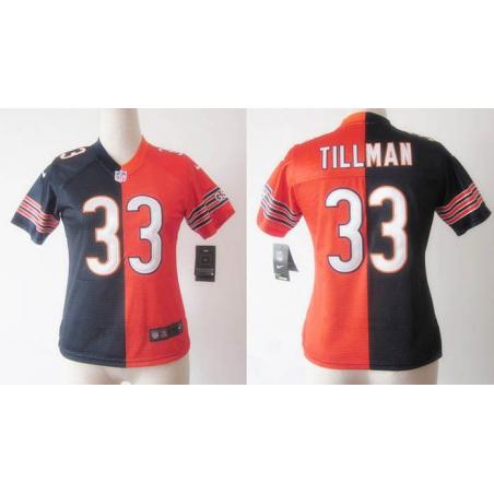 [Split] TILLMAN Chicago #33 Womens Football Jersey - Charles Tillman Womens Football Jersey (Blue-Orange)_Free Shipping