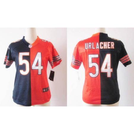 [Split] URLACHER Chicago #54 Womens Football Jersey - Brian Urlacher Womens Football Jersey (Blue-Orange)_Free Shipping