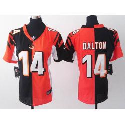 [Split] DALTON Cincinnati #14 Womens Football Jersey - Andy Dalton Womens Football Jersey (Black-Orange)_Free Shipping