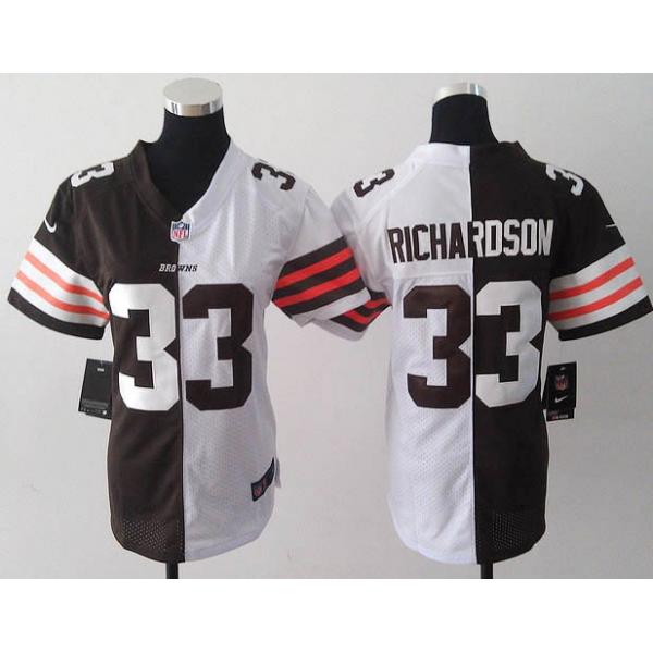 [Split] RICHARDSON Cleveland #33 Womens Football Jersey - Trent Richardson Womens Football Jersey (Brown-White)_Free Shipping