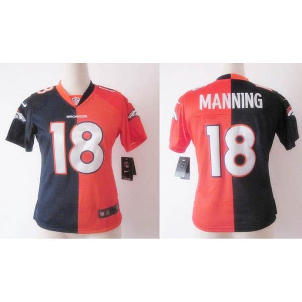 [Split] MANNING Denver #18 Womens Football Jersey - peyton manning Womens Football Jersey (Blue-Orange)_Free Shipping