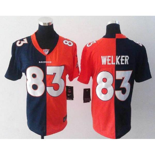 [Split] WELKER Denver #83 Womens Football Jersey - Wes Welker Womens Football Jersey (Blue-Orange)_Free Shipping