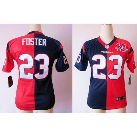 [Split] FOSTER Houston #23 Womens Football Jersey - Arian Foster Womens Football Jersey (Blue-Red)_Free Shipping