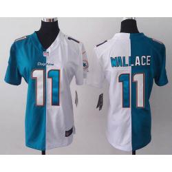 [Split] WALLACE Miami #11 Womens Football Jersey - Mike Wallace Womens Football Jersey (Green-White)_Free Shipping