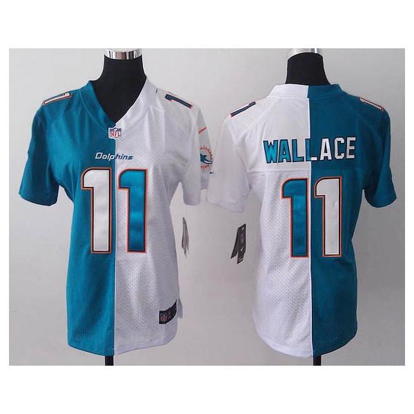 [Split] WALLACE Miami #11 Womens Football Jersey - Mike Wallace Womens Football Jersey (Green-White)_Free Shipping