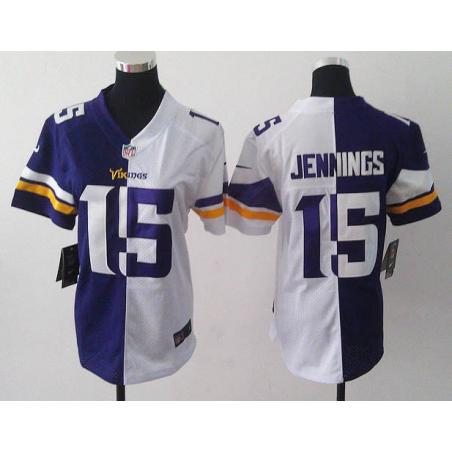 [Split] JENNINGS Minnesota #15 Womens Football Jersey - Greg Jennings Womens Football Jersey (Purple-White)_Free Shipping