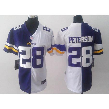 [Split] PETERSON Minnesota #28 Womens Football Jersey - Adrian Peterson Womens Football Jersey (Purple-White)_Free Shipping