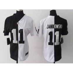 [Split] JANIKOWSKI Oakland #11 Womens Football Jersey - Sebastian Janikowski Womens Football Jersey (Black-White)_Free Shipping