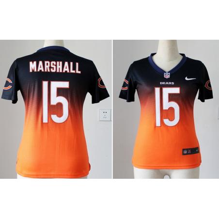 [Drift Fashion]MARSHALL Chicago #15 Womens Football Jersey - Brandon Marshall Womens Football Jersey (Navy Blue-Orange)