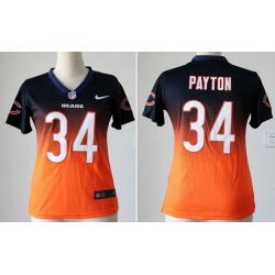 [Drift Fashion]PAYTON Chicago #34 Womens Football Jersey - Walter Payton Womens Football Jersey (Navy Blue-Orange)