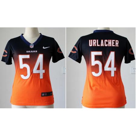 [Drift Fashion]URLACHER Chicago #54 Womens Football Jersey - Brian Urlacher Womens Football Jersey (Navy Blue-Orange)