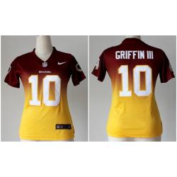 [Drift Fashion]GRIFFIN III Washington #10 Womens Football Jersey - Robert Griffin III/RG3 Womens Football Jersey (Red-Yellow)