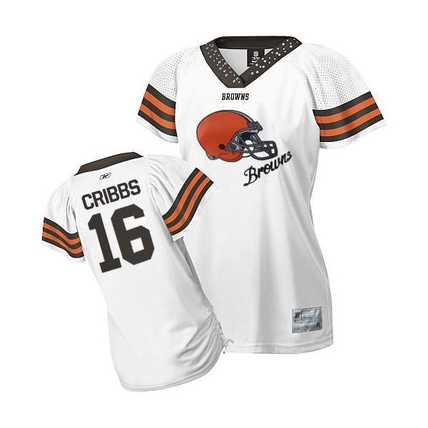 [Field Flirt Fashion II]CRIBBS Cleveland #16 Womens Football Jersey - Joshua Cribbs Womens Football Jersey (White)