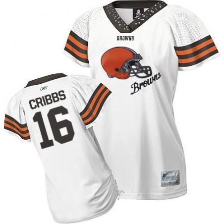 [Field Flirt Fashion II]CRIBBS Cleveland #16 Womens Football Jersey - Joshua Cribbs Womens Football Jersey (White)