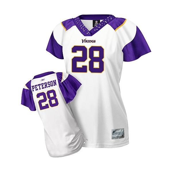 [Field Flirt Fashion I]PETERSON Minnesota #28 Womens Football Jersey - Adrian Peterson Womens Football Jersey (White)