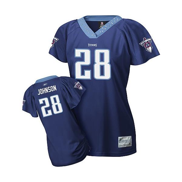 [Field Flirt Fashion I]JOHNSON Tennessee #28 Womens Football Jersey - Chris Johnson Womens Football Jersey (Dark Blue)