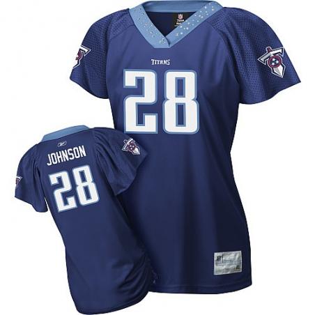 [Field Flirt Fashion I]JOHNSON Tennessee #28 Womens Football Jersey - Chris Johnson Womens Football Jersey (Dark Blue)