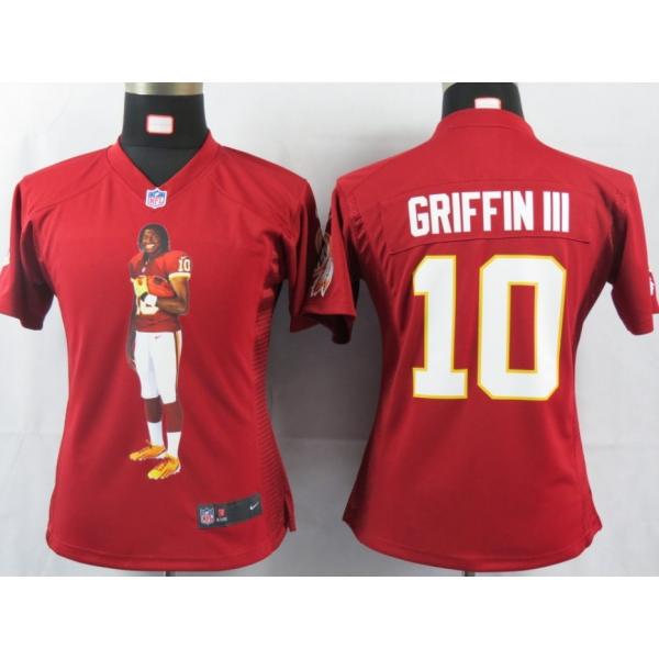 [Portrait Fashion]GRIFFIN III Washington #10 Womens Football Jersey - Robert Griffin III/RG3 Womens Football Jersey (Red)