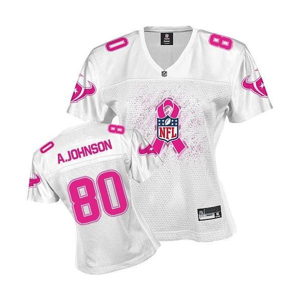 [Rbk,Breast Cancer Awareness]JOHNSON Houston #80 Womens Football Jersey - Andre Johnson Womens Football Jersey (White)