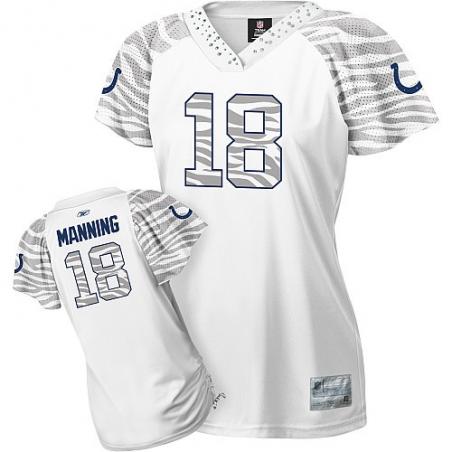 [Zebra Field Flirt]MANNING Indianapolis #18 Womens Football Jersey - Peyton Manning Womens Football Jersey (White)