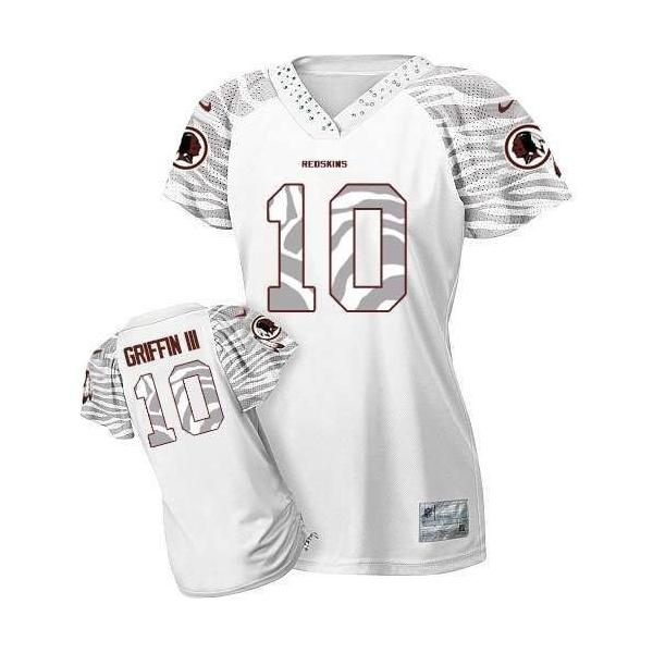 [Zebra Field Flirt]GRIFFIN III Washington #10 Womens Football Jersey - Robert Griffin III/RG3 Womens Football Jersey (White)