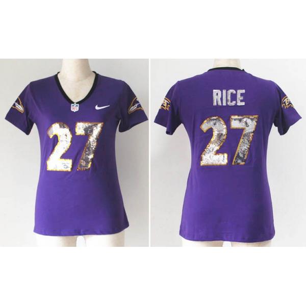 [Handwork Sequin Lettering]RICE Baltimore #27 Womens Football Jersey - Ray Rice Womens Football Jersey (Purple)