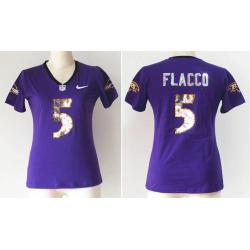 [Handwork Sequin Lettering]FLACCO Baltimore #5 Womens Football Jersey - Joe Flacco Womens Football Jersey (Purple)