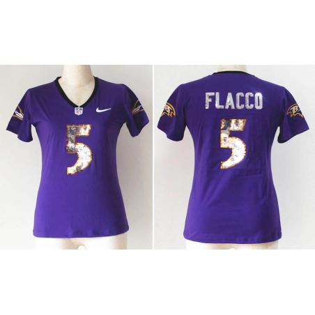 [Handwork Sequin Lettering]FLACCO Baltimore #5 Womens Football Jersey - Joe Flacco Womens Football Jersey (Purple)