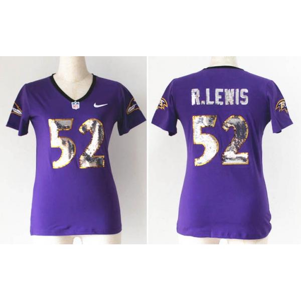 [Handwork Sequin Lettering]LEWIS Baltimore #52 Womens Football Jersey - Ray Lewis Womens Football Jersey (Purple)