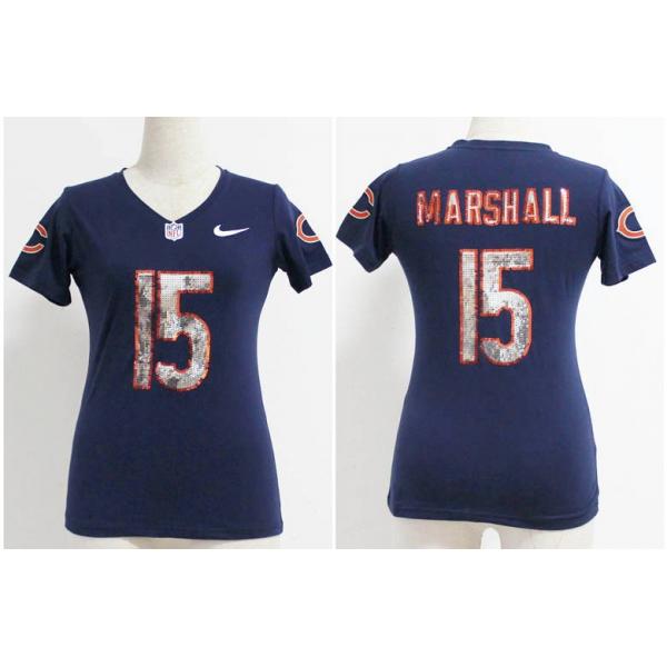 [Handwork Sequin Lettering]MARSHALL Chicago #15 Womens Football Jersey - Brandon Marshall Womens Football Jersey (Blue)