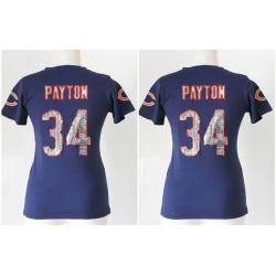 [Handwork Sequin Lettering]PAYTON Chicago #34 Womens Football Jersey - Walter Payton Womens Football Jersey (Blue)