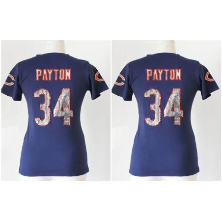 [Handwork Sequin Lettering]PAYTON Chicago #34 Womens Football Jersey - Walter Payton Womens Football Jersey (Blue)