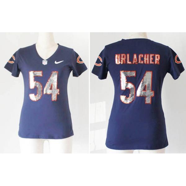 [Handwork Sequin Lettering]URLACHER Chicago #54 Womens Football Jersey - Brian Urlacher Womens Football Jersey (Blue)