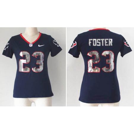 [Handwork Sequin Lettering]FOSTER Houston #23 Womens Football Jersey - Arian Foster Womens Football Jersey (Blue)