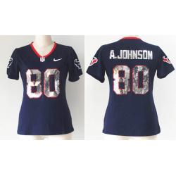 [Handwork Sequin Lettering]JOHNSON Houston #80 Womens Football Jersey - Andre Johnson Womens Football Jersey (Blue)