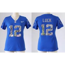 [Handwork Sequin Lettering]LUCK Indianapolis #12 Womens Football Jersey - Andrew Luck Womens Football Jersey (Blue)