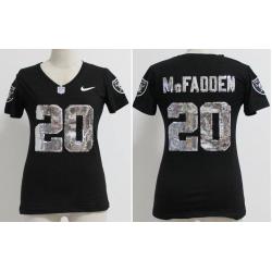 [Handwork Sequin Lettering]MCFADDEN Oakland #20 Womens Football Jersey - Darren McFadden Womens Football Jersey (Black)