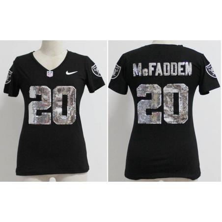 [Handwork Sequin Lettering]MCFADDEN Oakland #20 Womens Football Jersey - Darren McFadden Womens Football Jersey (Black)