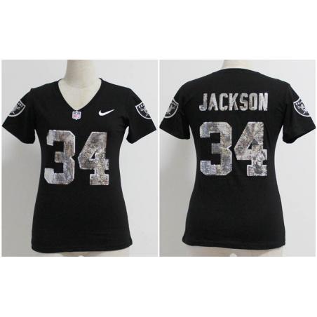 [Handwork Sequin Lettering]JACKSON Oakland #34 Womens Football Jersey - Bo Jackson Womens Football Jersey (Black)