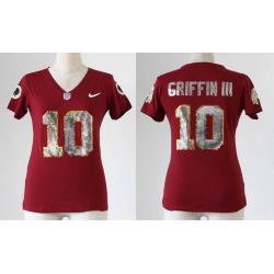 [Handwork Sequin Lettering]GRIFFIN III Washington #10 Womens Football Jersey - Robert Griffin III Womens Football Jersey (Red)