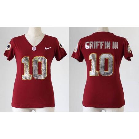 [Handwork Sequin Lettering]GRIFFIN III Washington #10 Womens Football Jersey - Robert Griffin III Womens Football Jersey (Red)