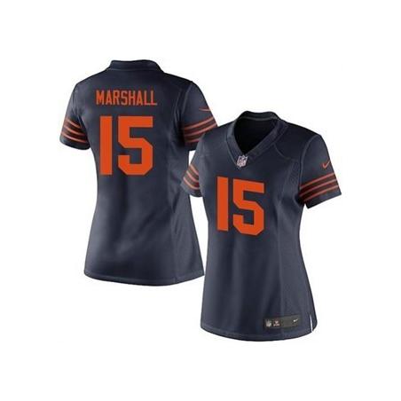 [Limited]MARSHALL Chicago #15 Womens Football Jersey - Brandon Marshall Womens Football Jersey (Blue Orange Number)