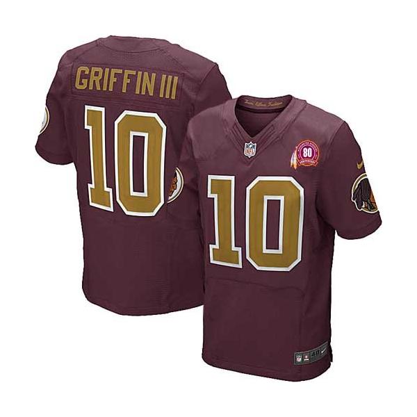 [Elite] Robert Griffin III Football Jersey -Washington #10 Football Jersey(Red 80 Anniversary with Patch)