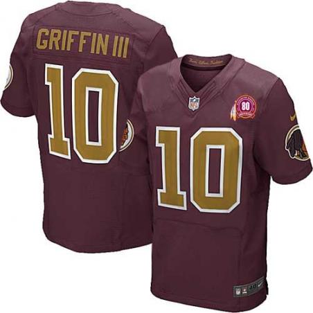 [Elite] Robert Griffin III Football Jersey -Washington #10 Football Jersey(Red 80 Anniversary with Patch)